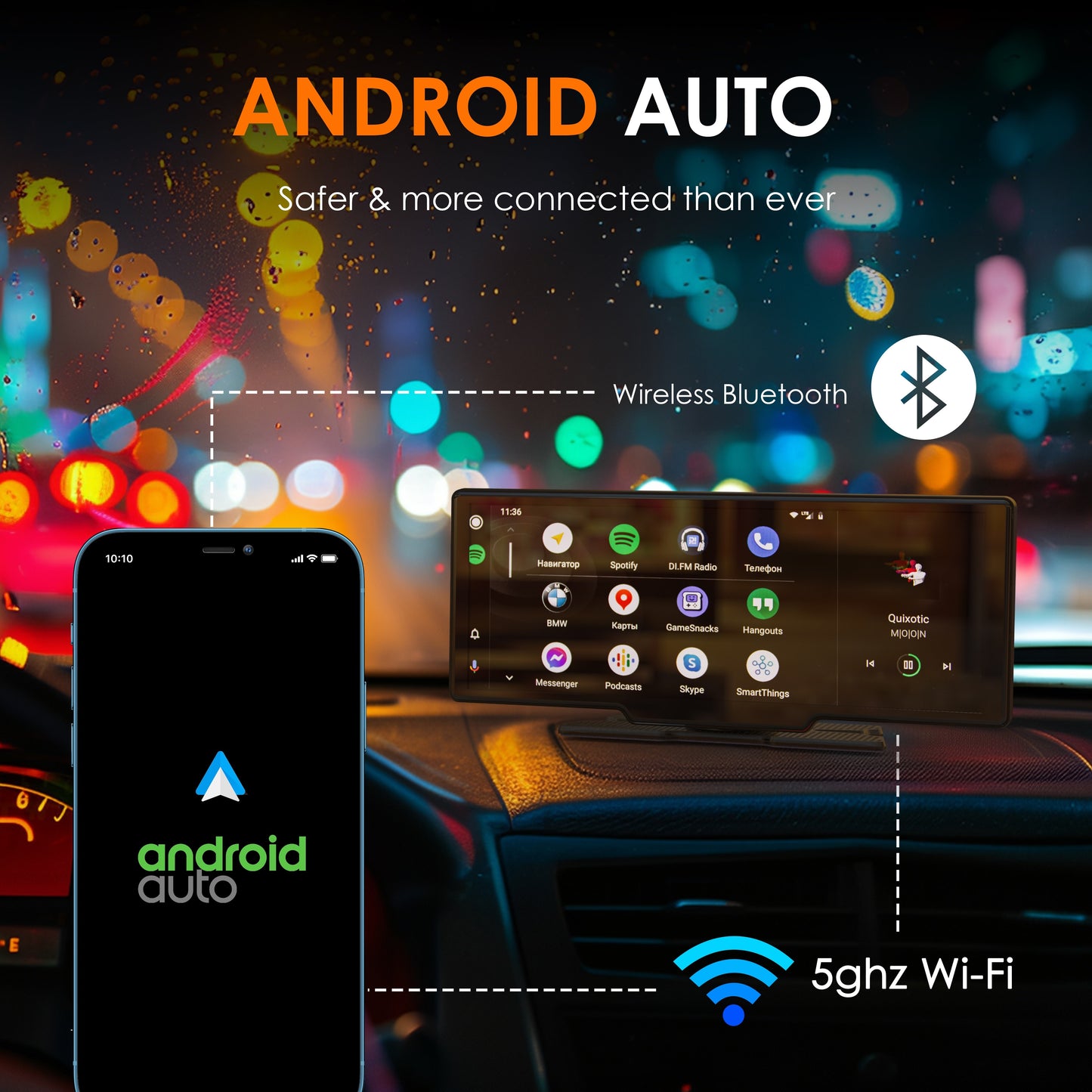 REXING CPDuo Pro – Receptor inalámbrico Apple CarPlay / Android Auto con pantalla táctil LCD de 10.26 pulgadas
