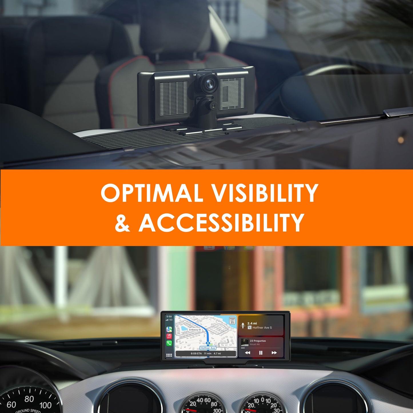 REXING CPDuo Pro – Receptor inalámbrico Apple CarPlay / Android Auto con pantalla táctil LCD de 10.26 pulgadas
