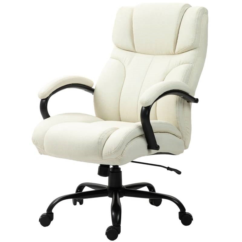 Silla de oficina alta y grande en color blanco crema, con altura ajustable - 500 lbs. de capacidad de peso