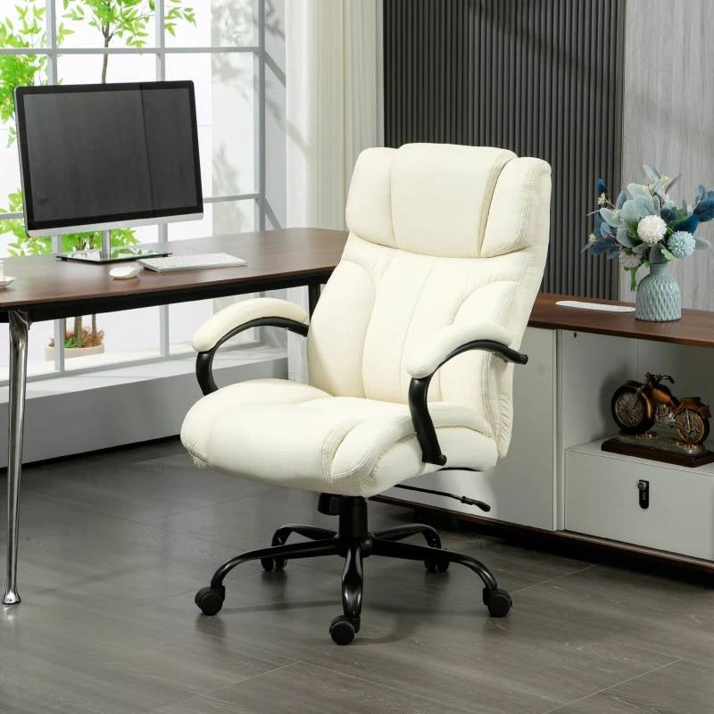 Silla de oficina alta y grande en color blanco crema, con altura ajustable - 500 lbs. de capacidad de peso