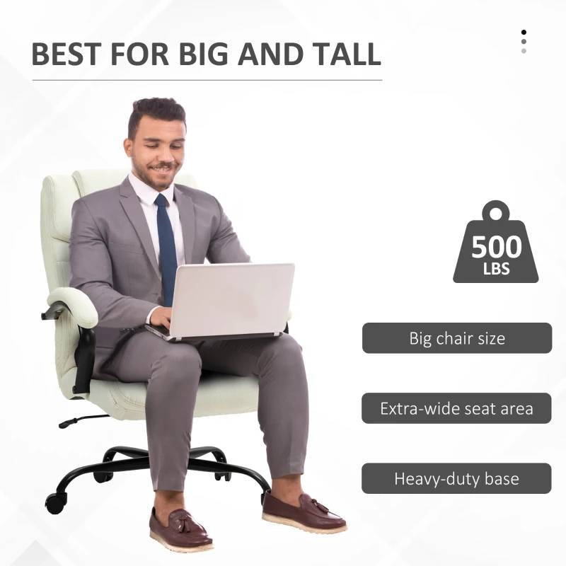 Silla de oficina alta y grande en color blanco crema, con altura ajustable - 500 lbs. de capacidad de peso