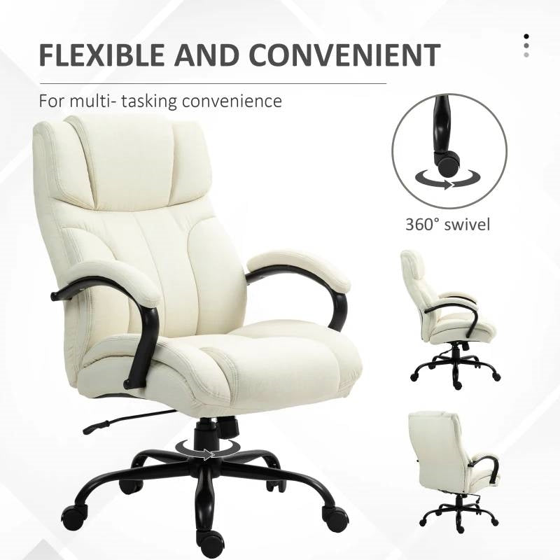 Silla de oficina alta y grande en color blanco crema, con altura ajustable - 500 lbs. de capacidad de peso