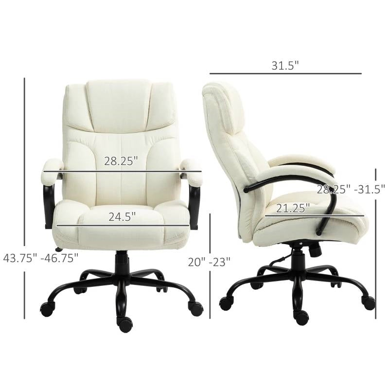 Silla de oficina alta y grande en color blanco crema, con altura ajustable - 500 lbs. de capacidad de peso