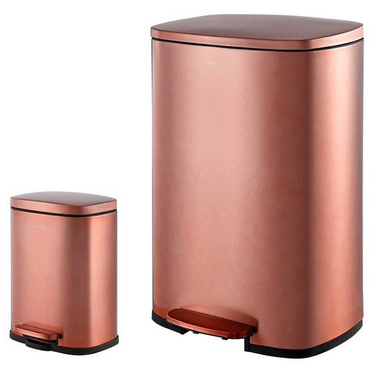 Juego de 2 - Cubo de Basura con Pedal Cobre Dorado - 13 Galones y 1.3 Galones
