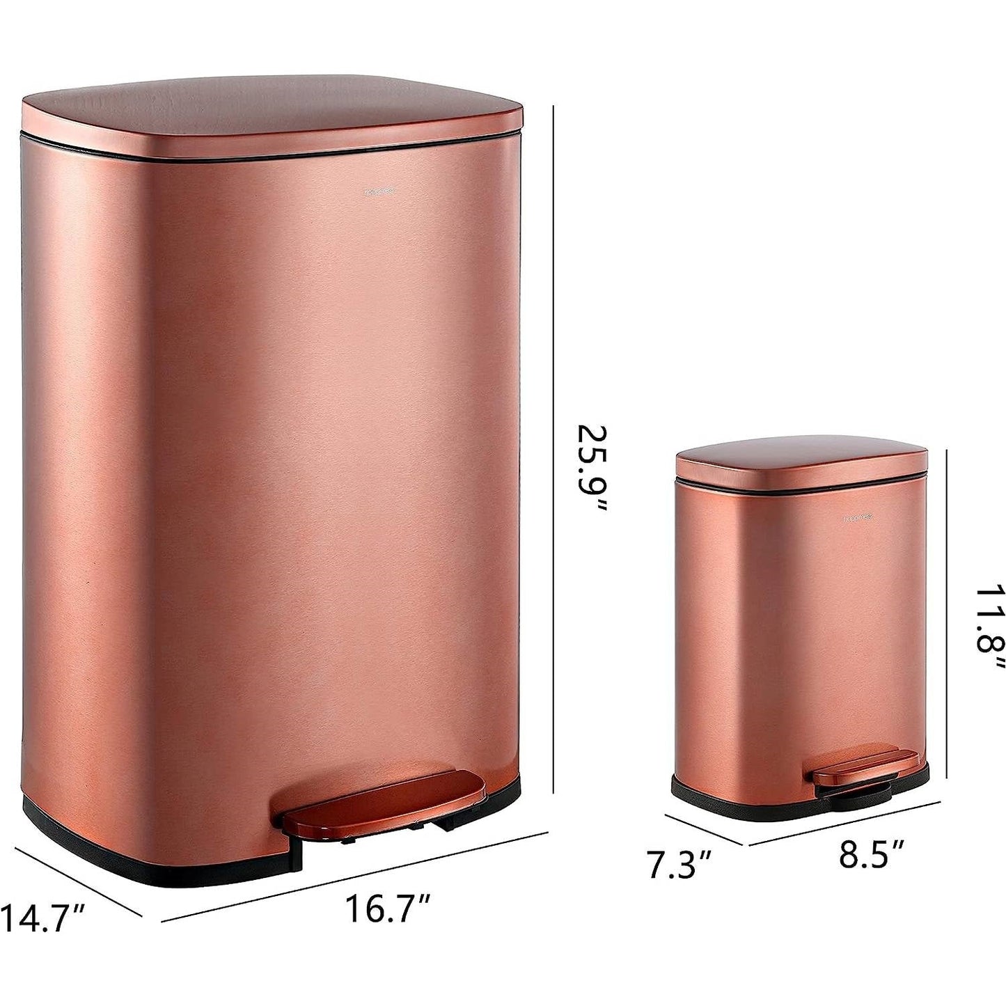 Juego de 2 - Cubo de Basura con Pedal Cobre Dorado - 13 Galones y 1.3 Galones