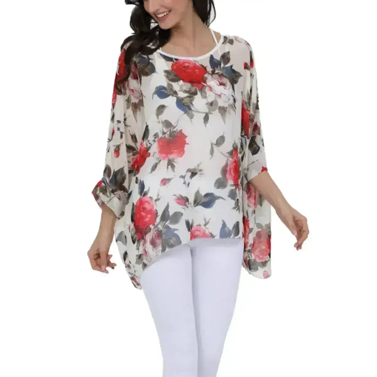 Rose Floral Chiffon Top - Boho Summer Loose Blouse | Femstylo