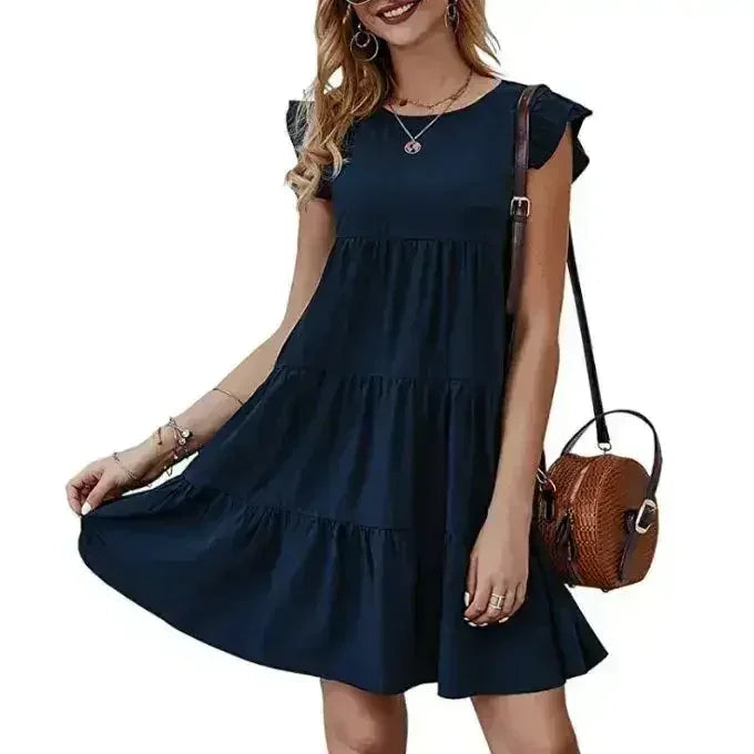 Flowy Cap Sleeve Dress - Navy/Wine/Black/Green/White
