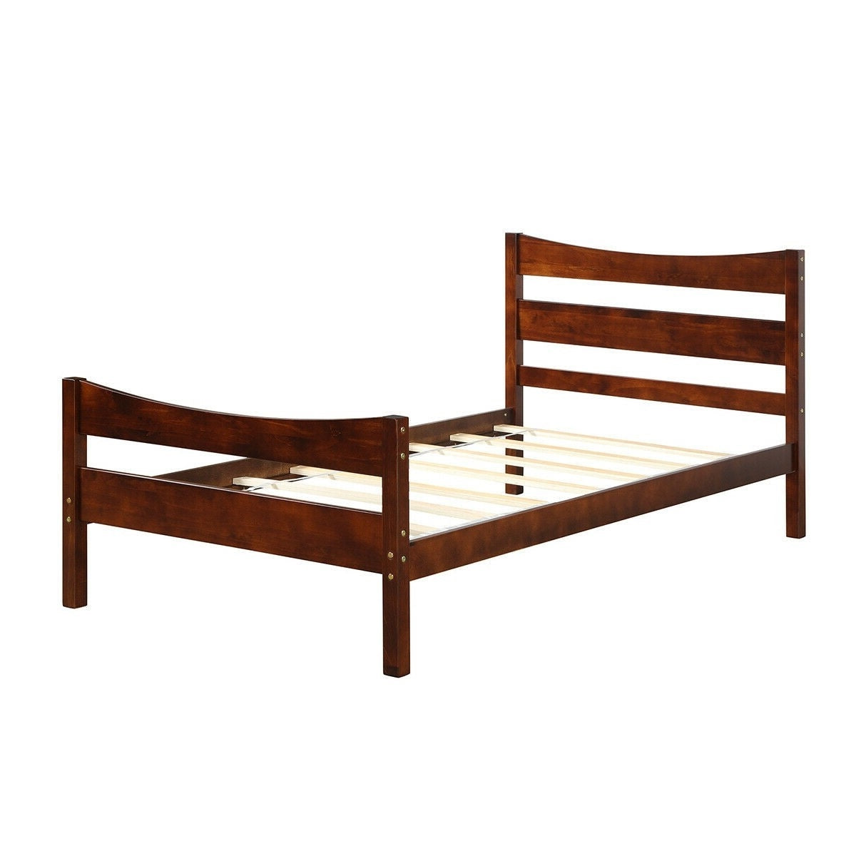 Marco de cama de plataforma individual de madera de pino estilo rústico en nogal