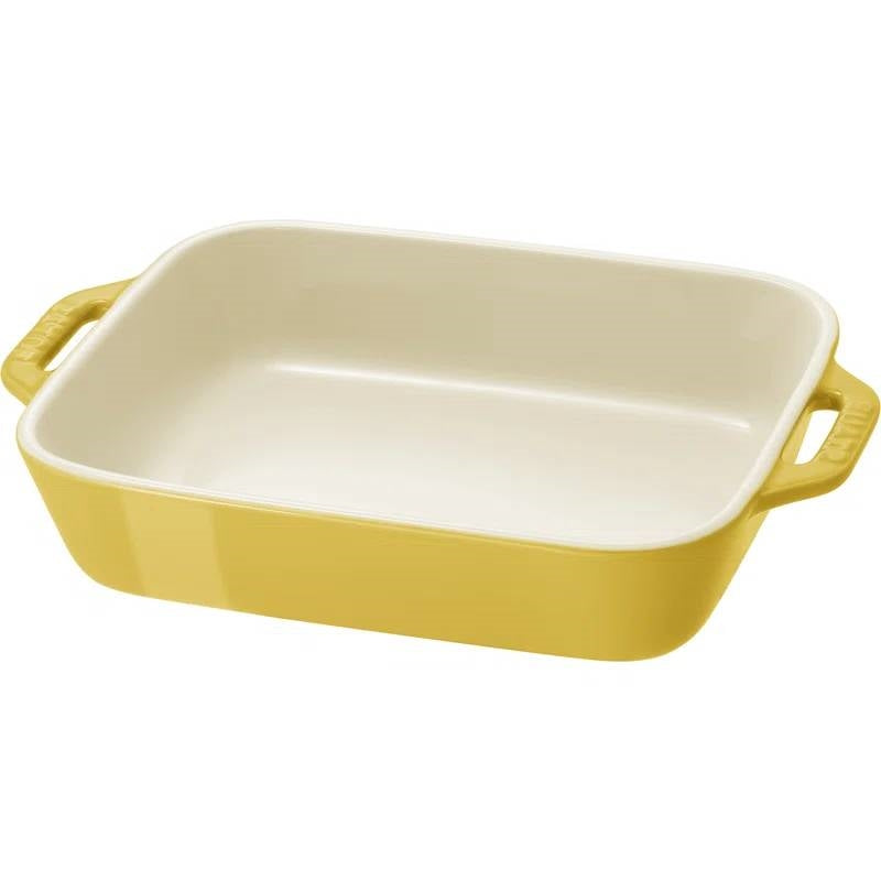 Juego de 2 bandejas de gres cerámico para hornear cacerolas en amarillo/marfil