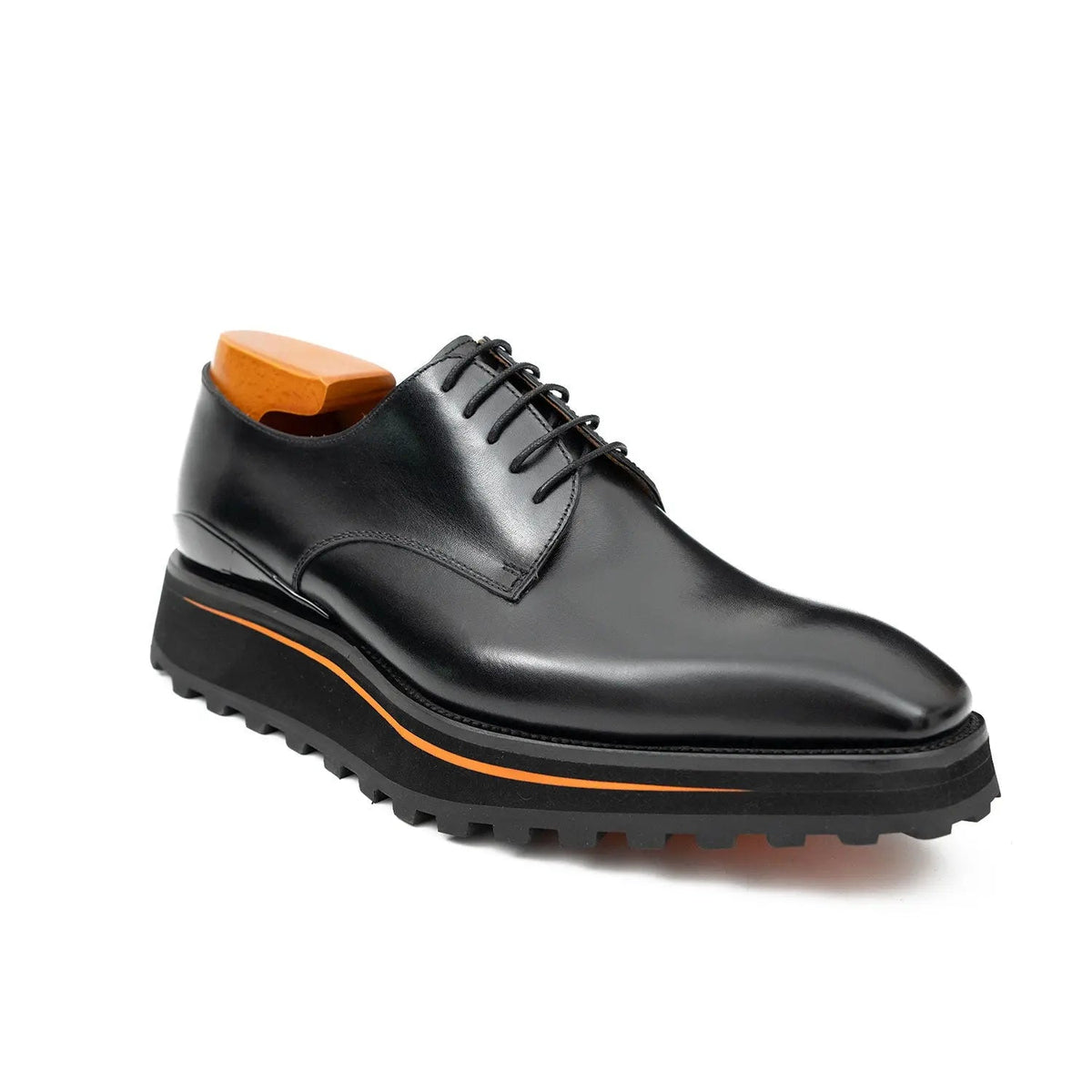 Black Plain-Toe Cow Leather Derby Shoes