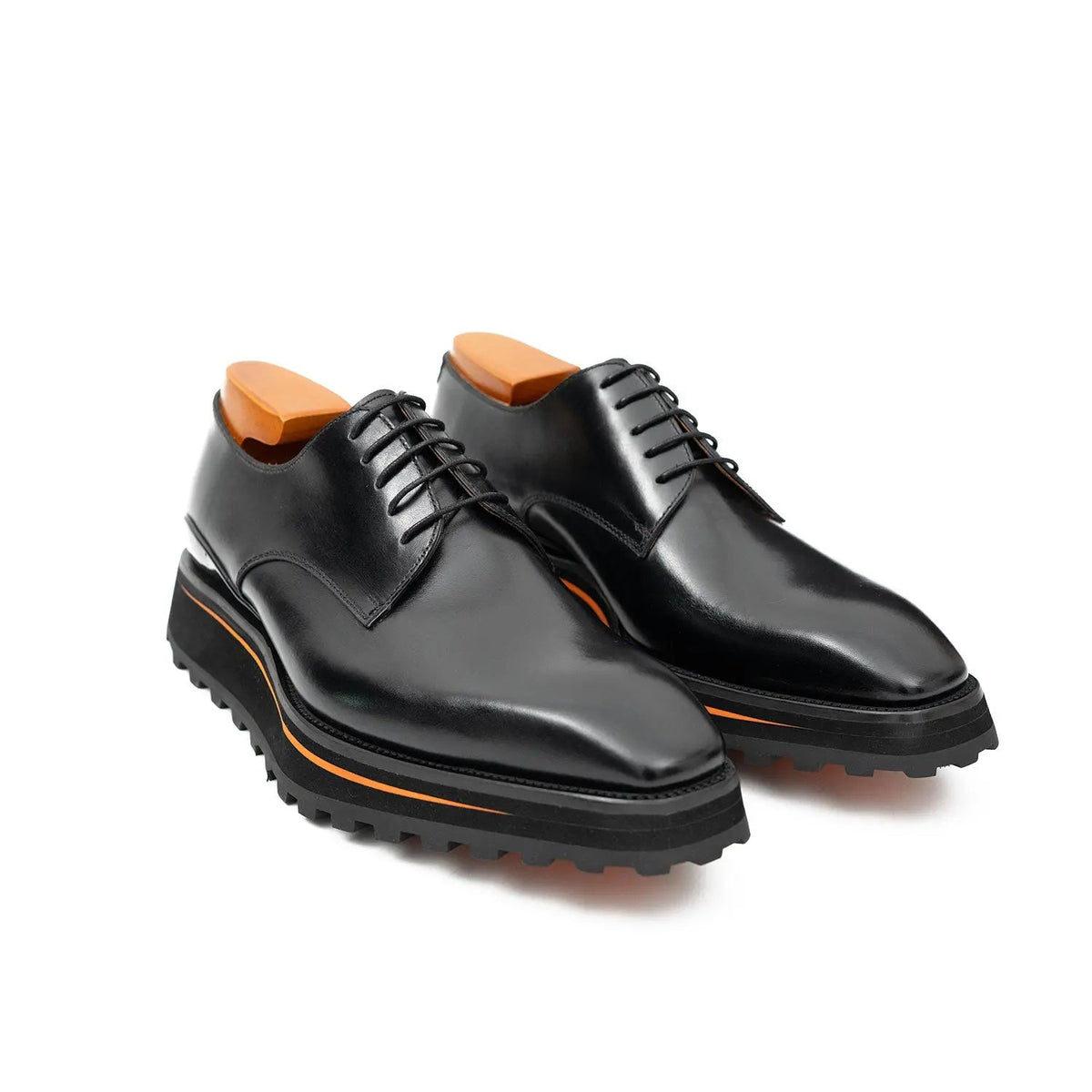 Black Plain-Toe Cow Leather Derby Shoes