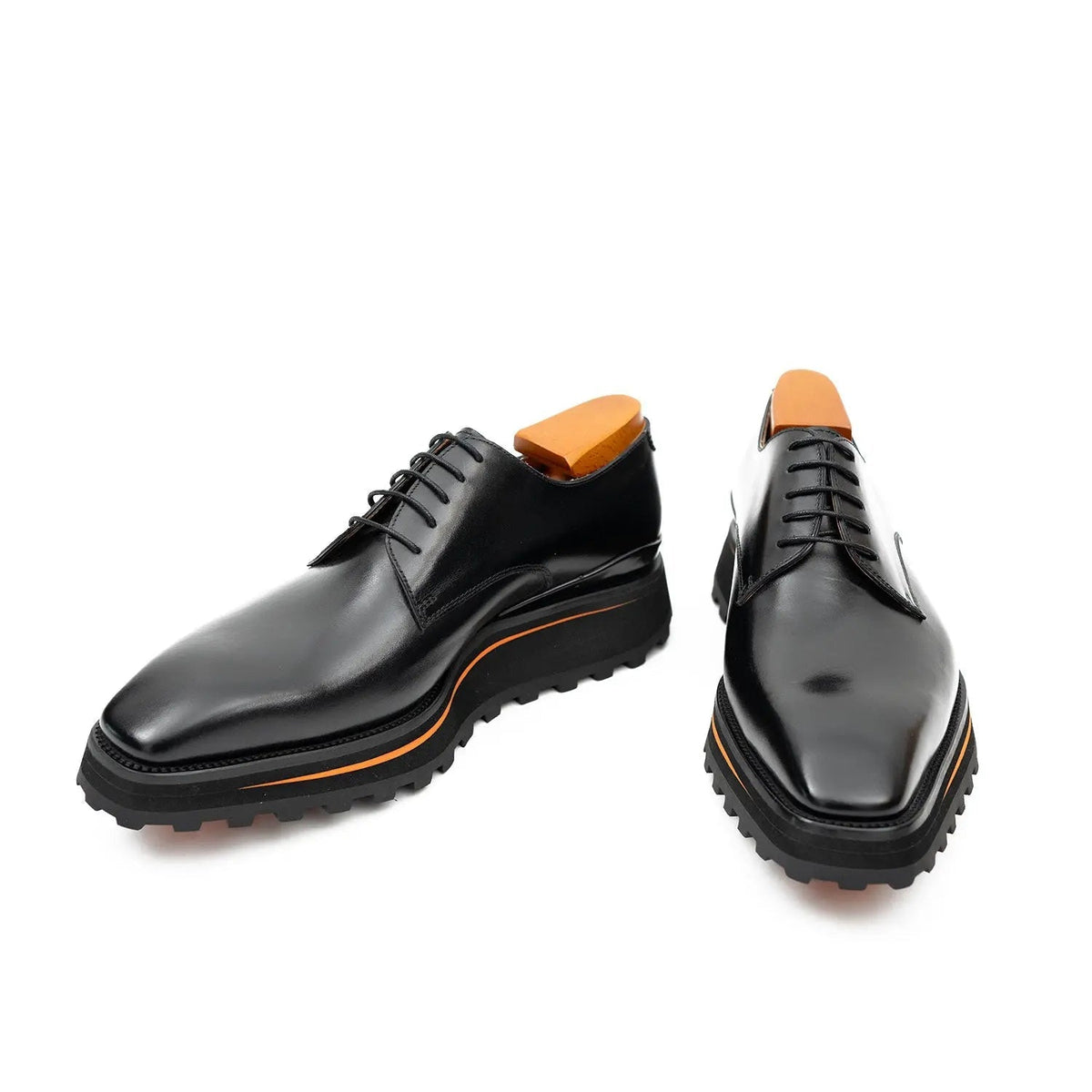 Black Plain-Toe Cow Leather Derby Shoes