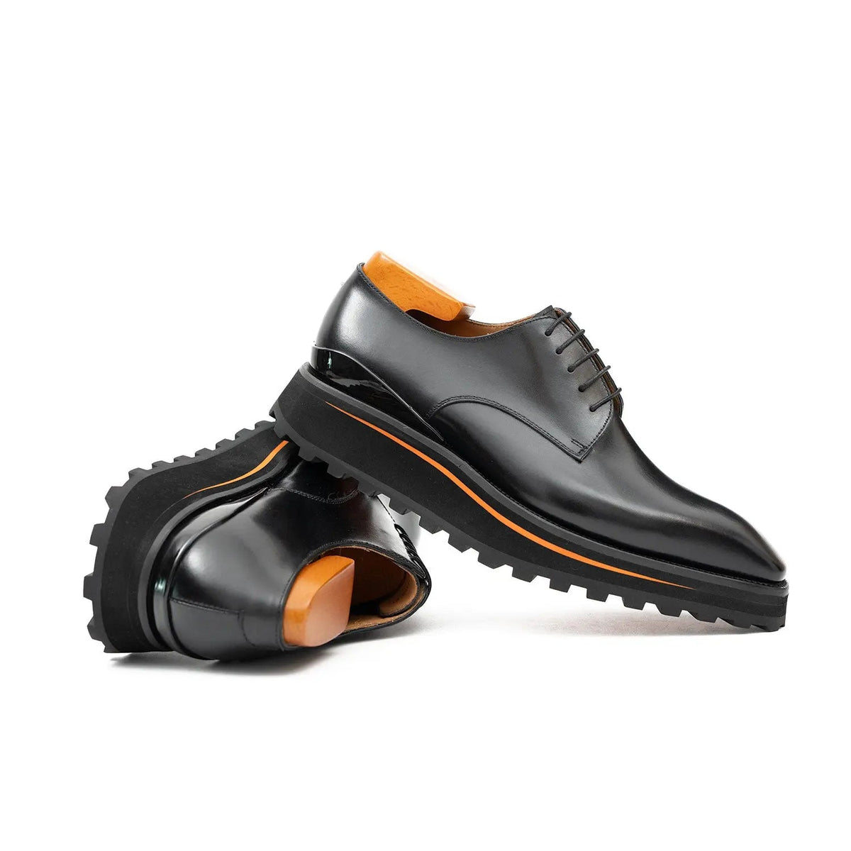 Black Plain-Toe Cow Leather Derby Shoes
