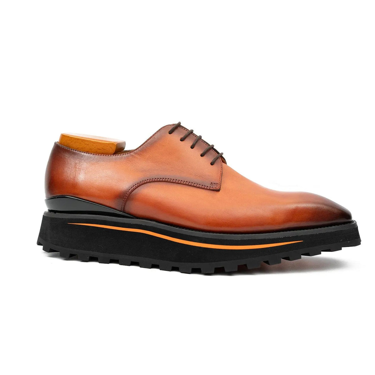 Orange-Brown Plain-Toe Cow Leather Derby Shoes