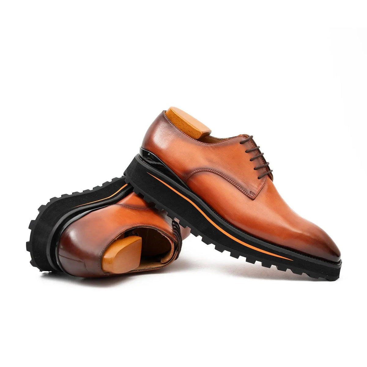Orange-Brown Plain-Toe Cow Leather Derby Shoes
