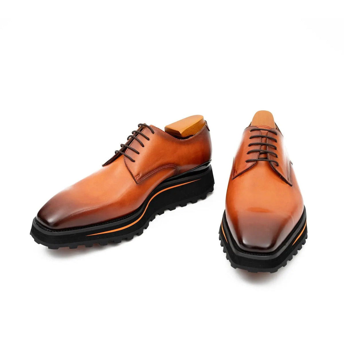 Orange-Brown Plain-Toe Cow Leather Derby Shoes