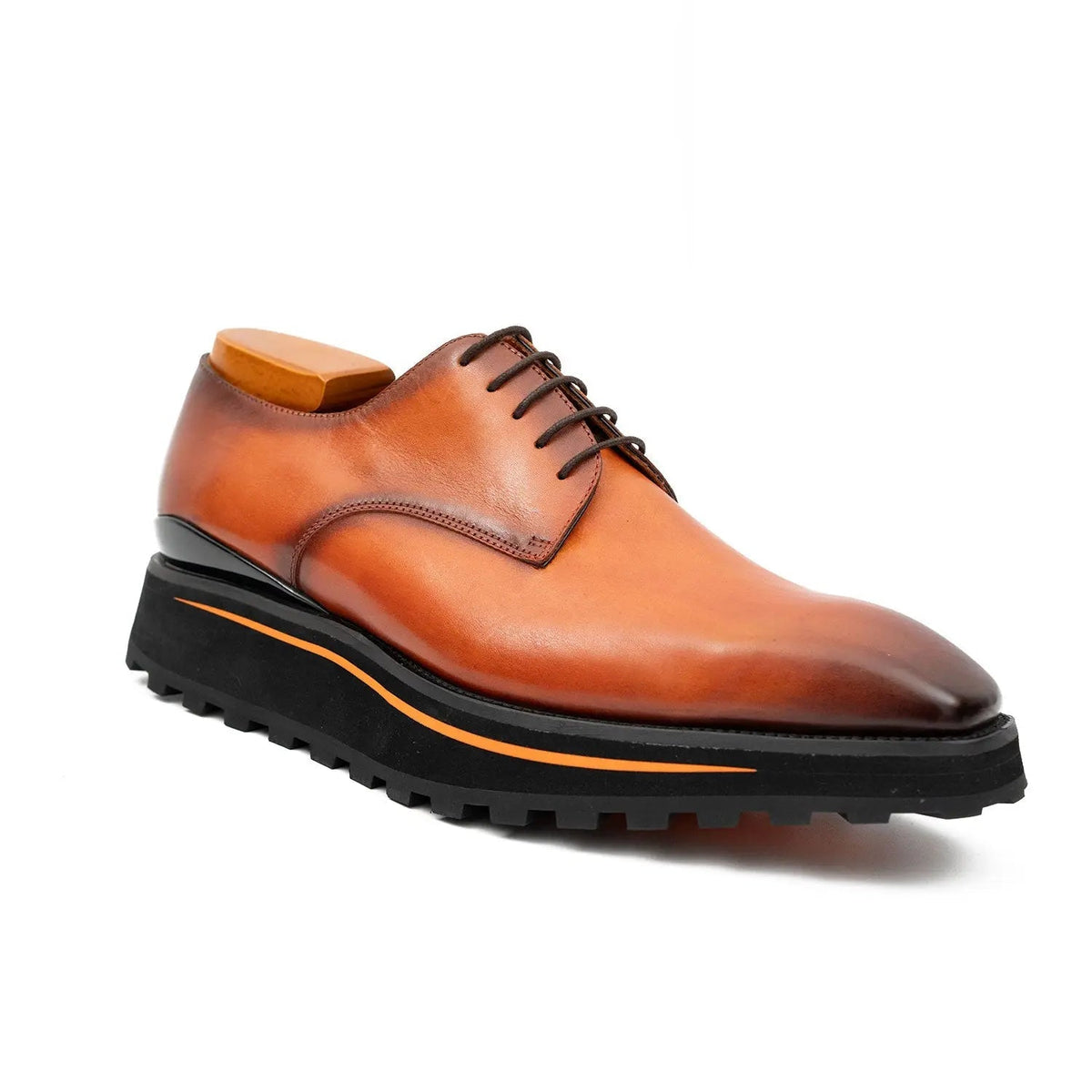 Orange-Brown Plain-Toe Cow Leather Derby Shoes