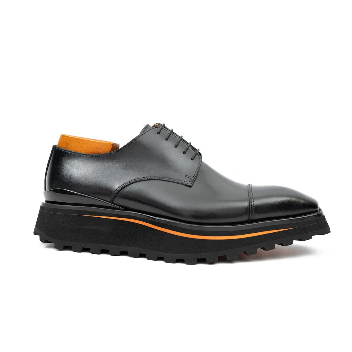 Black Cap-Toe Cow Leather Derby Shoes