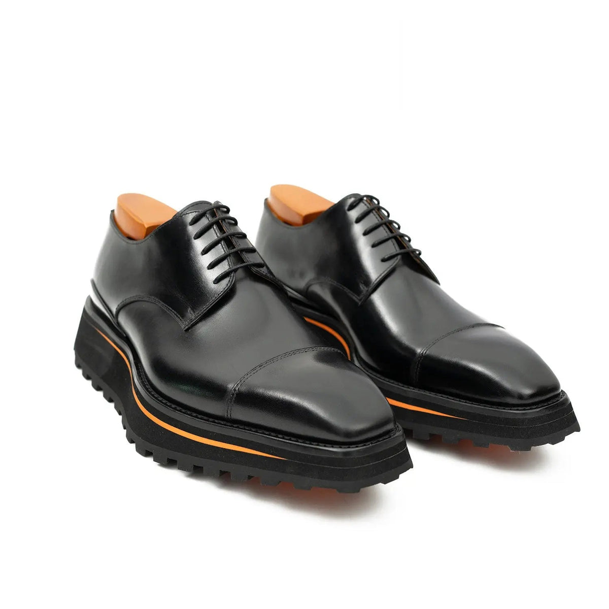 Black Cap-Toe Cow Leather Derby Shoes