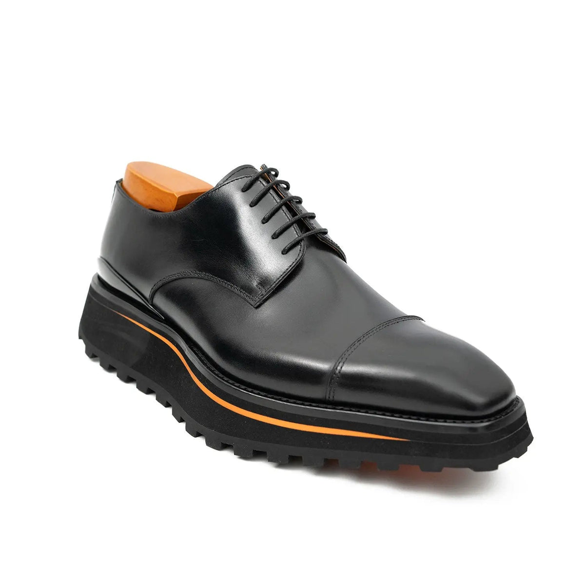 Black Cap-Toe Cow Leather Derby Shoes