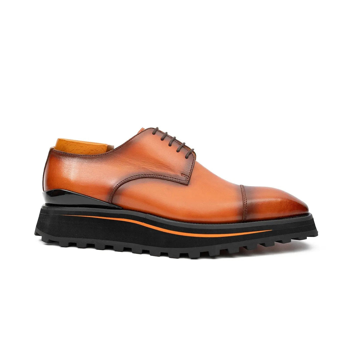 Orange-Brown Cap-Toe Cow Leather Derby Shoes