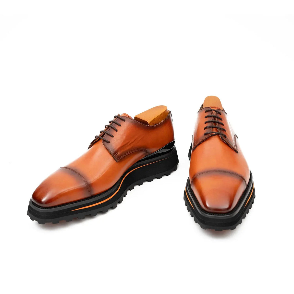 Orange-Brown Cap-Toe Cow Leather Derby Shoes