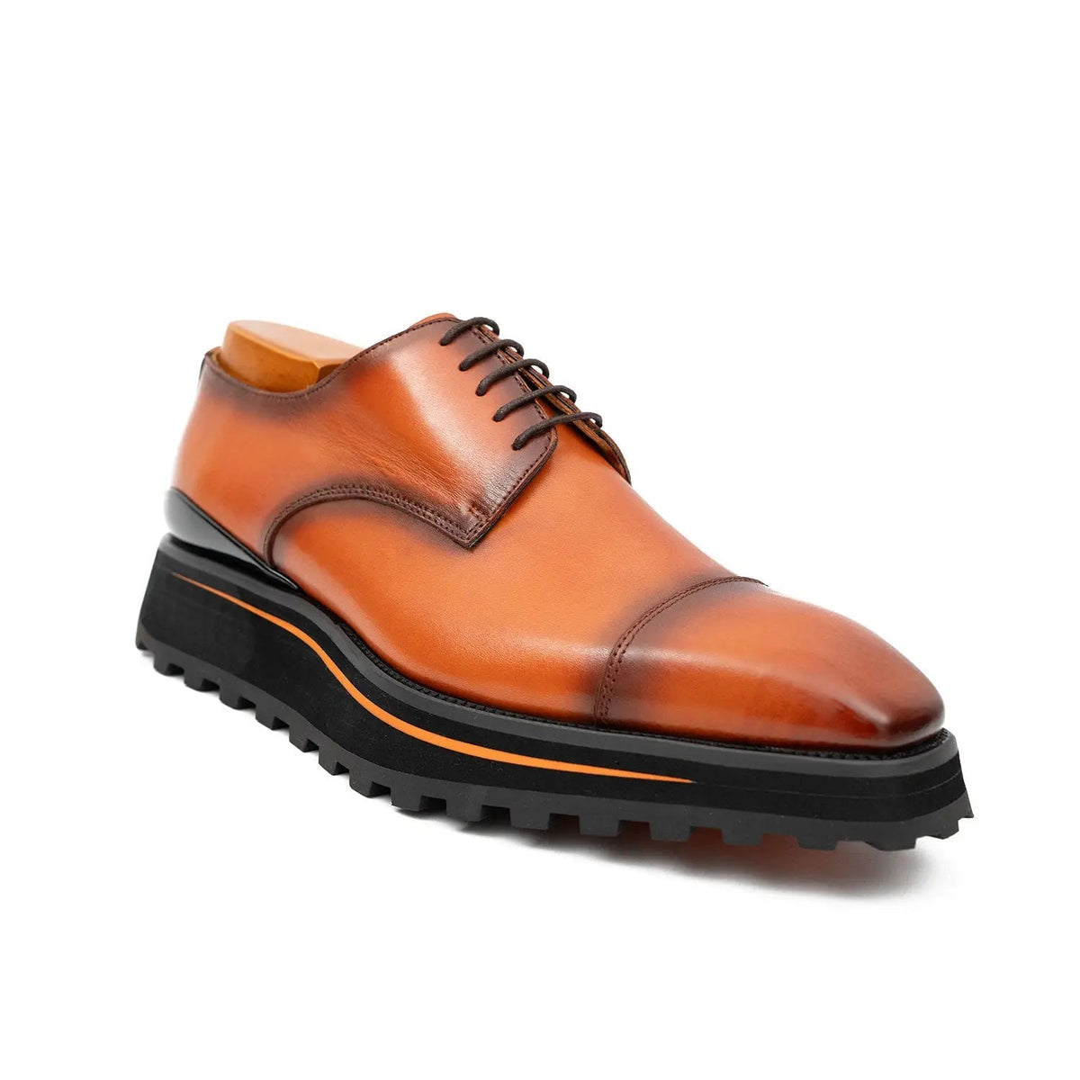 Orange-Brown Cap-Toe Cow Leather Derby Shoes
