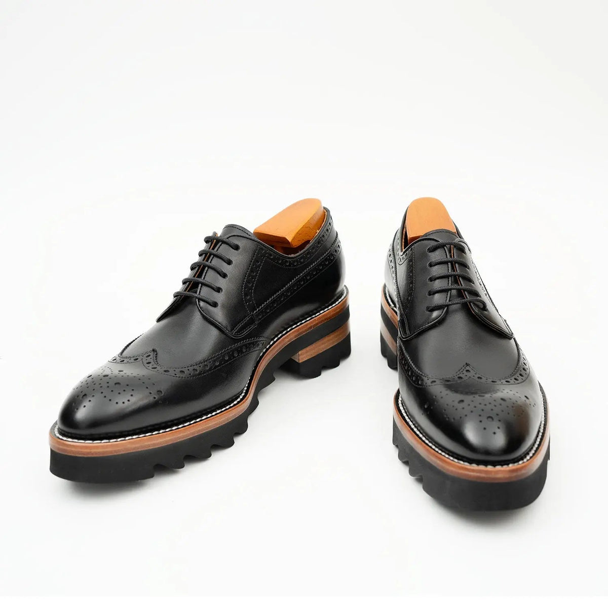 Black Wingtip Cow Leather Derby Shoes