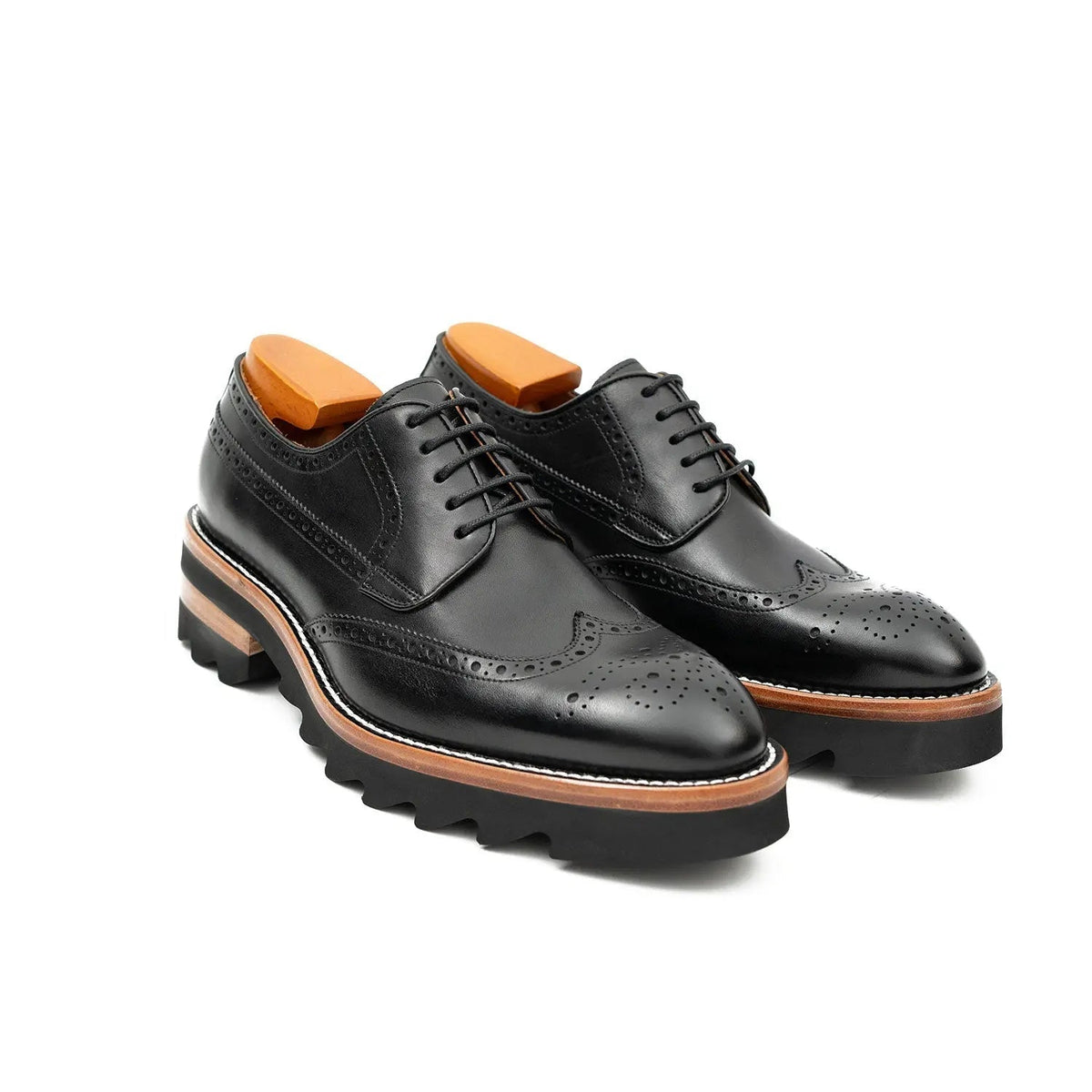 Black Wingtip Cow Leather Derby Shoes