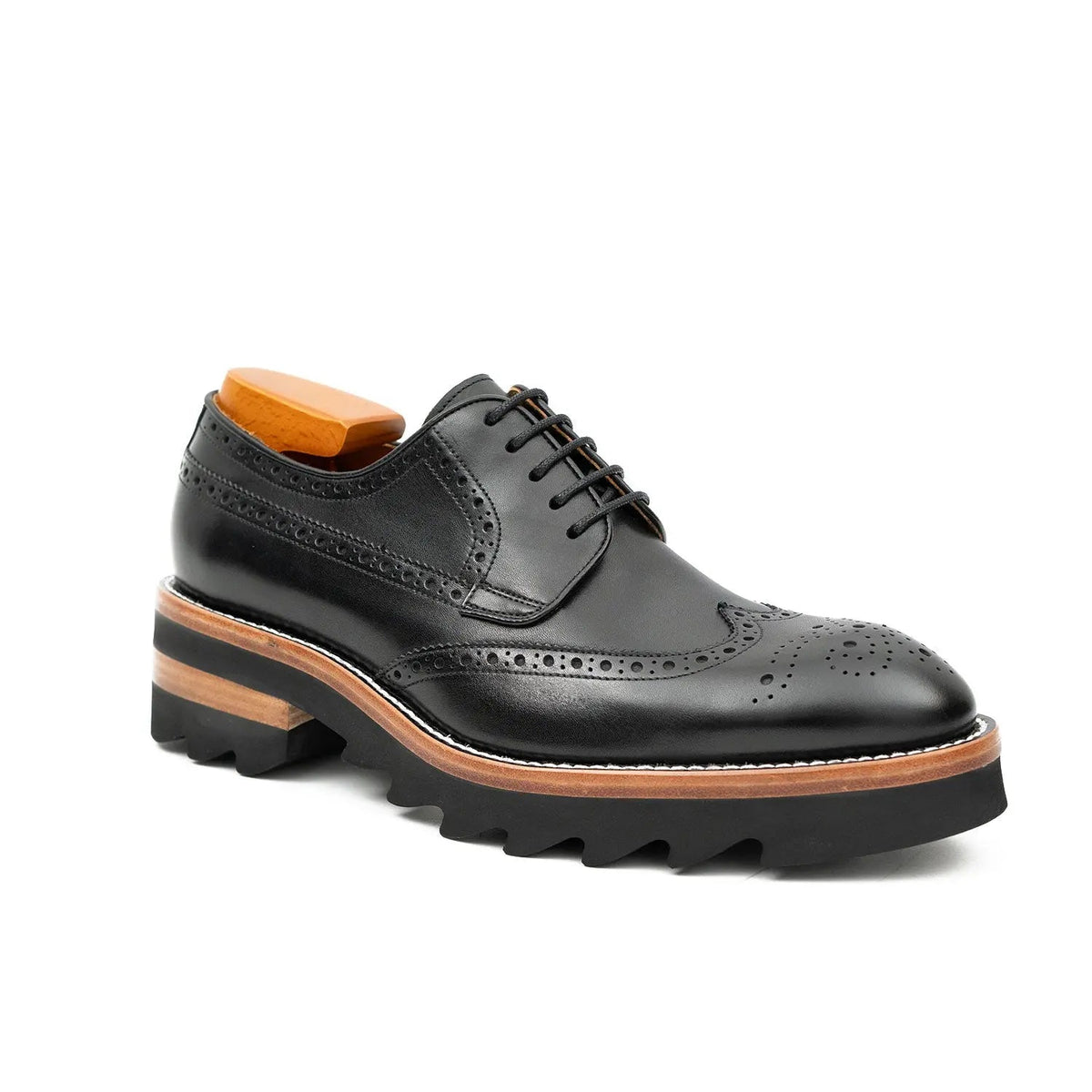 Black Wingtip Cow Leather Derby Shoes