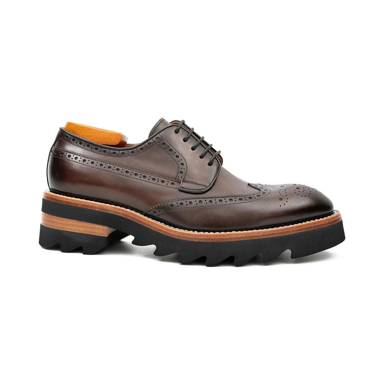 Brown Wingtip Cow Leather Derby Shoes
