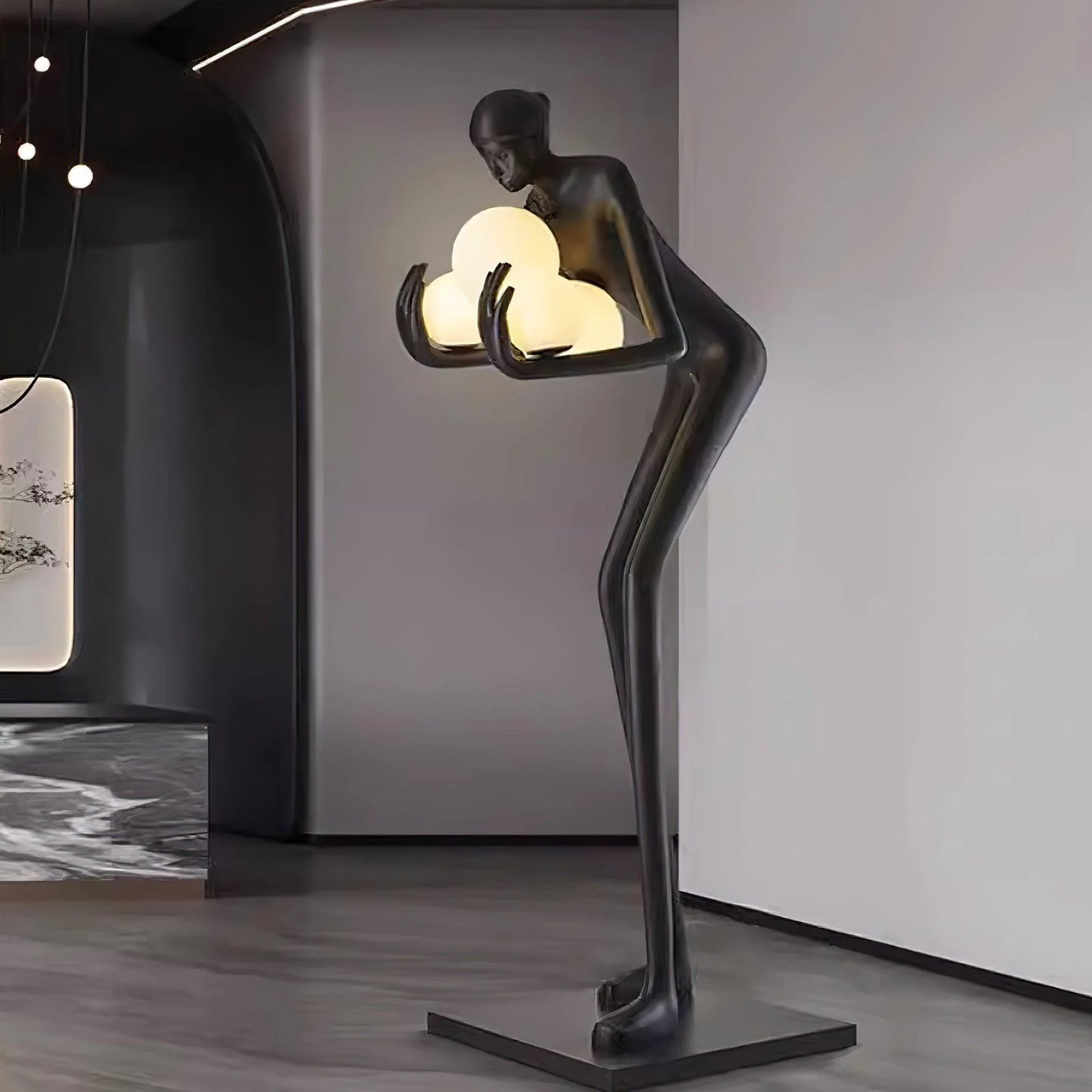 Lámpara de pie decorativa con estatua Calíope
