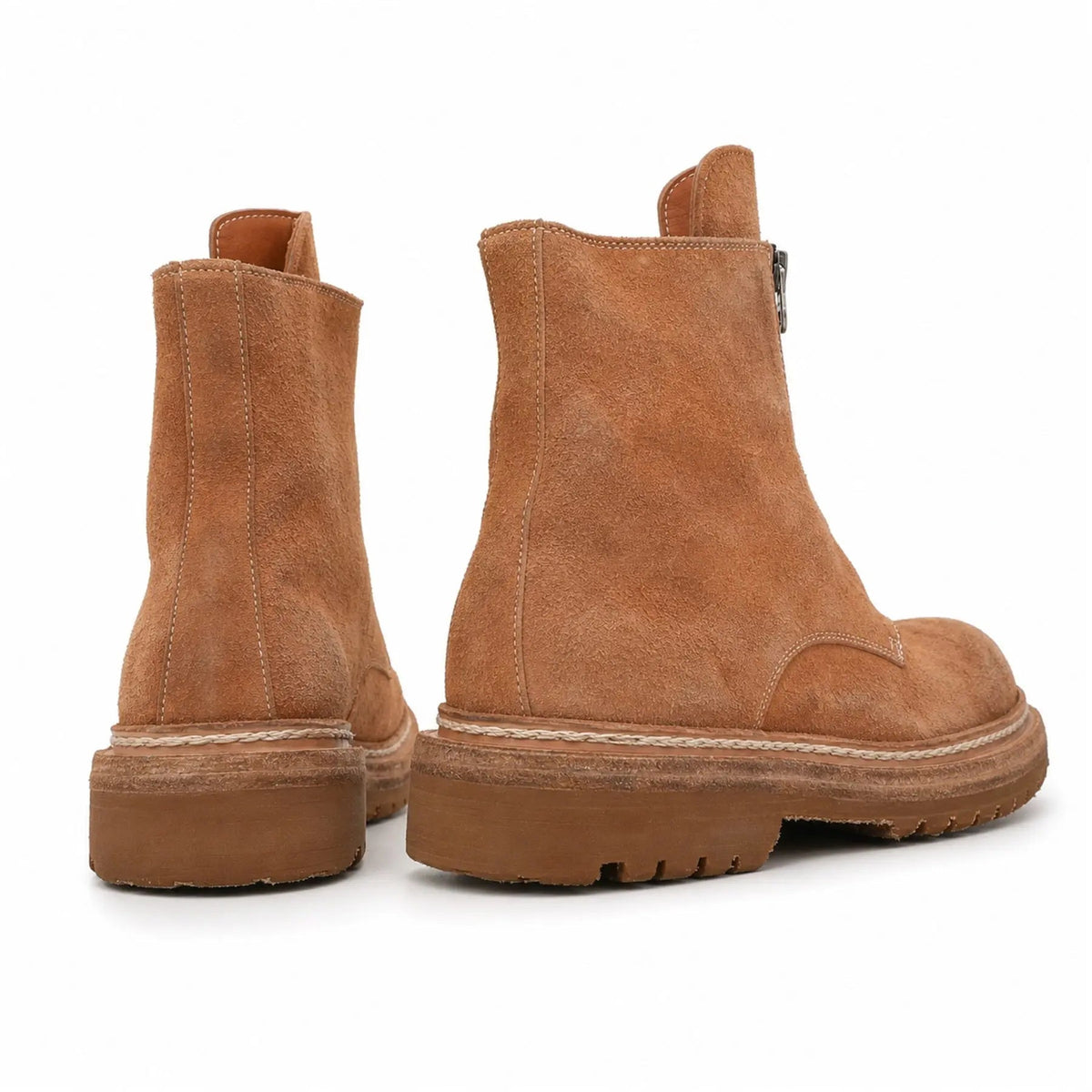 Tan Plain-Toe Washed Horsehide Ankle Boots