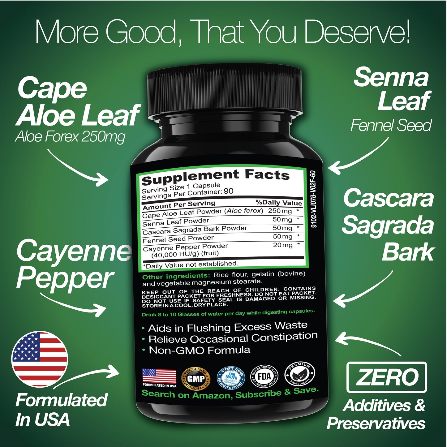 Cape Aloe Colon Cleanse, Detox & Flush - 90 Capsules. Gentle Constipation Relief