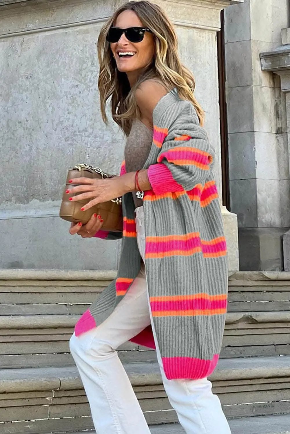 Women's Cardigan Trendsi Women's Striped Long Sleeve Cardigan - Casual Knitwear