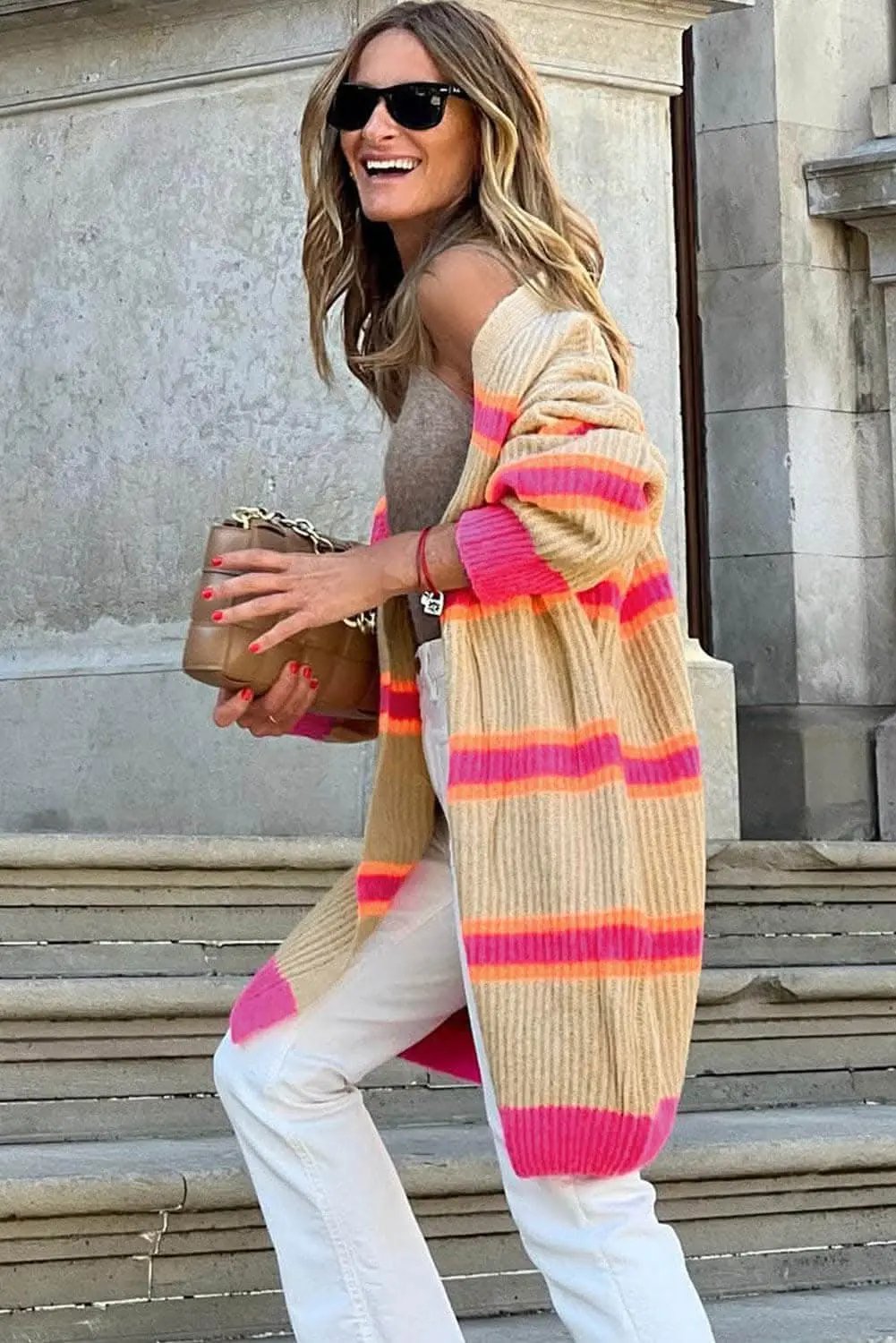 Women's Cardigan Trendsi Women's Striped Long Sleeve Cardigan - Casual Knitwear