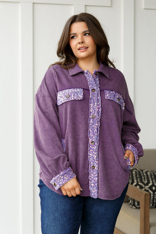 Chaqueta camisera de lentejuelas Chaos en morado