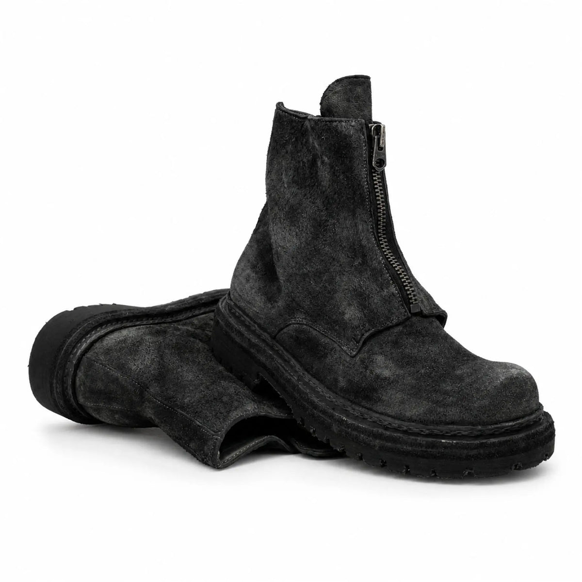 Black Plain-Toe Washed Horsehide Ankle Boots