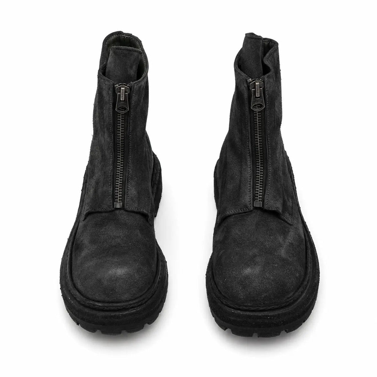 Black Plain-Toe Washed Horsehide Ankle Boots