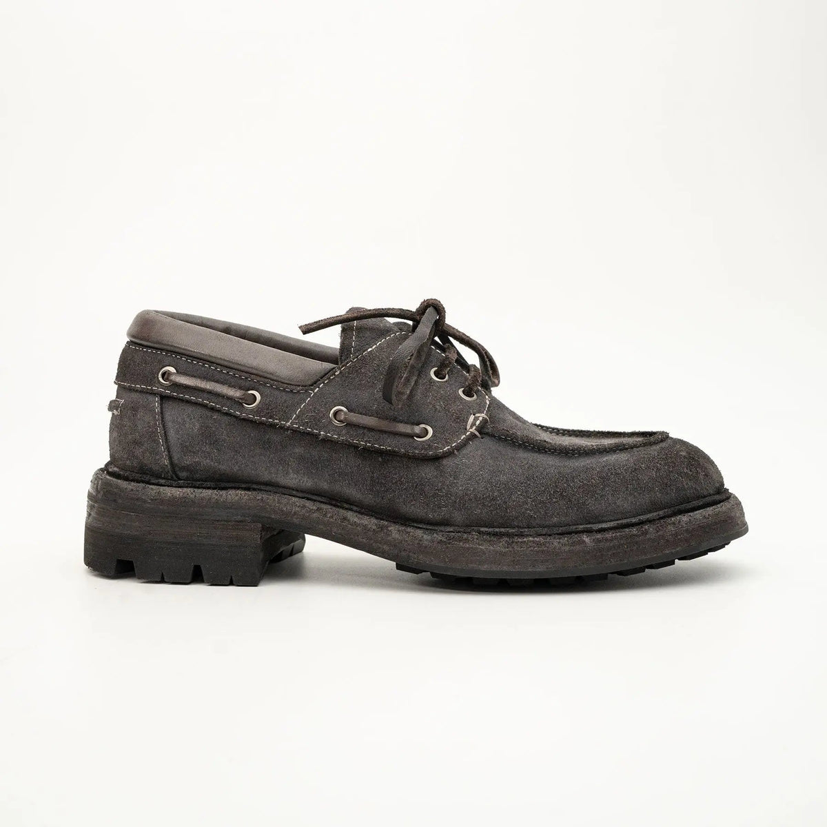 Charcoal Gray Horse Butt Leather Moc-Toe Lace-Up Shoes