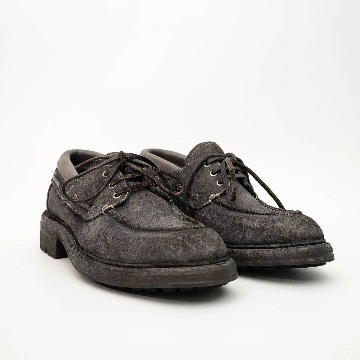 Charcoal Gray Horse Butt Leather Moc-Toe Lace-Up Shoes