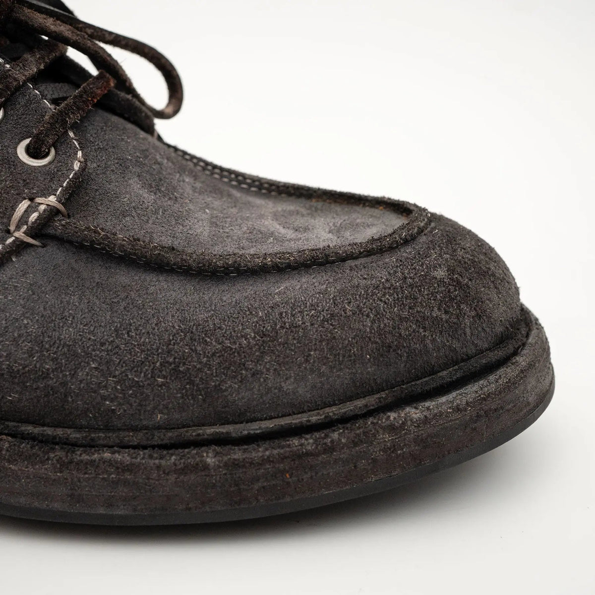 Charcoal Gray Horse Butt Leather Moc-Toe Lace-Up Shoes