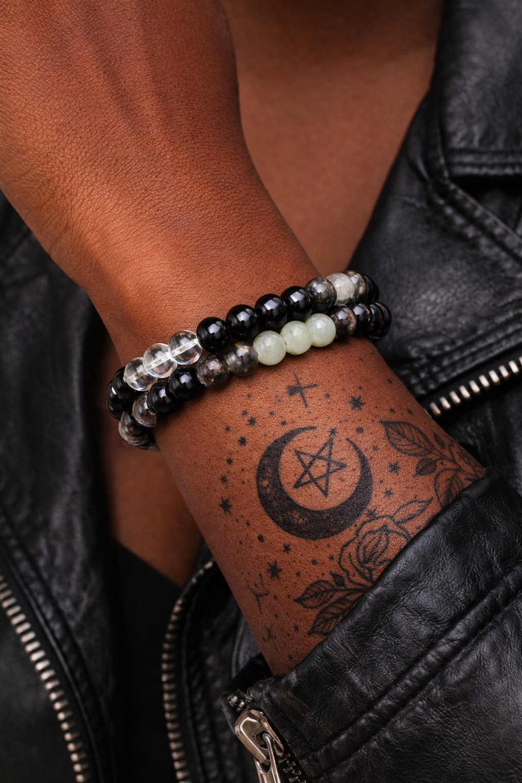 Pulsera de hechizos Sendero de medianoche – Pulsera de cuentas con intención de bruja (8 mm, muñeca mediana)
