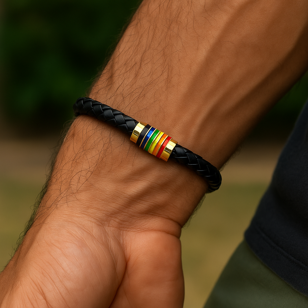 Pulsera unisex de cuero sintético Pride – Acabado en tono plateado u dorado sobre cuero marrón o negro