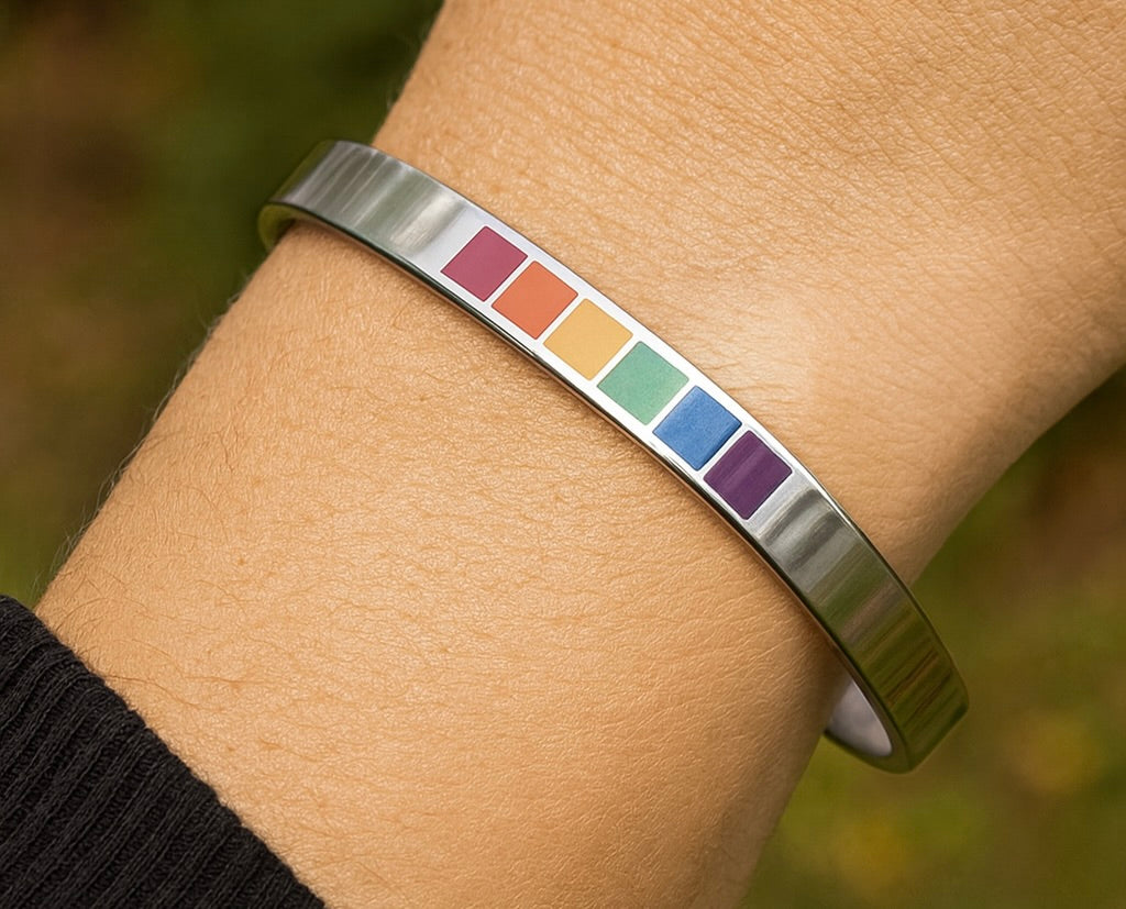 Pulsera abierta arcoíris del Orgullo LGBTQ+ – Brazalete de acero inoxidable