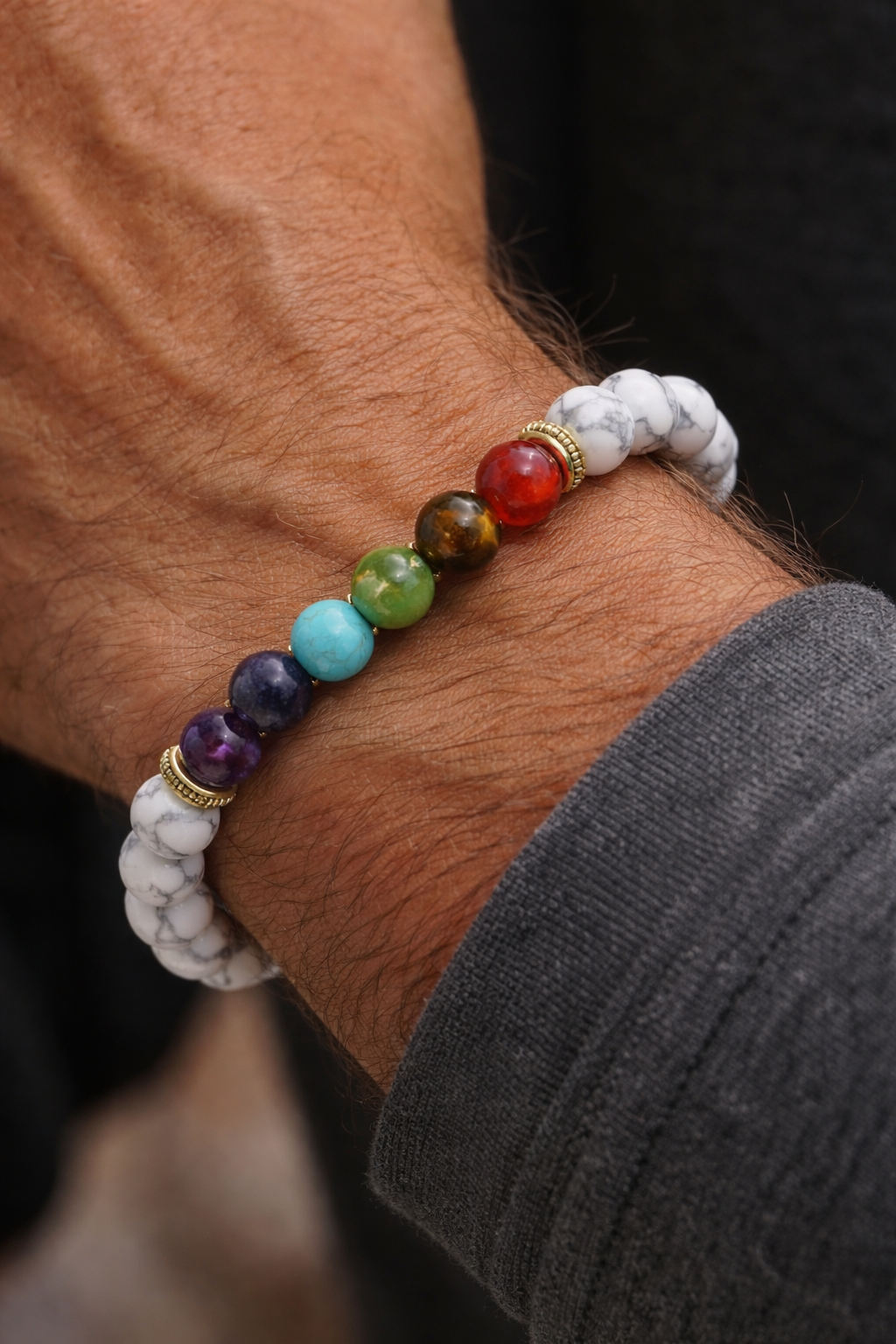 Pulsera Energética de Chakra y Howlita Blanca – Alivio del Estrés, Equilibrio y Paz Interior