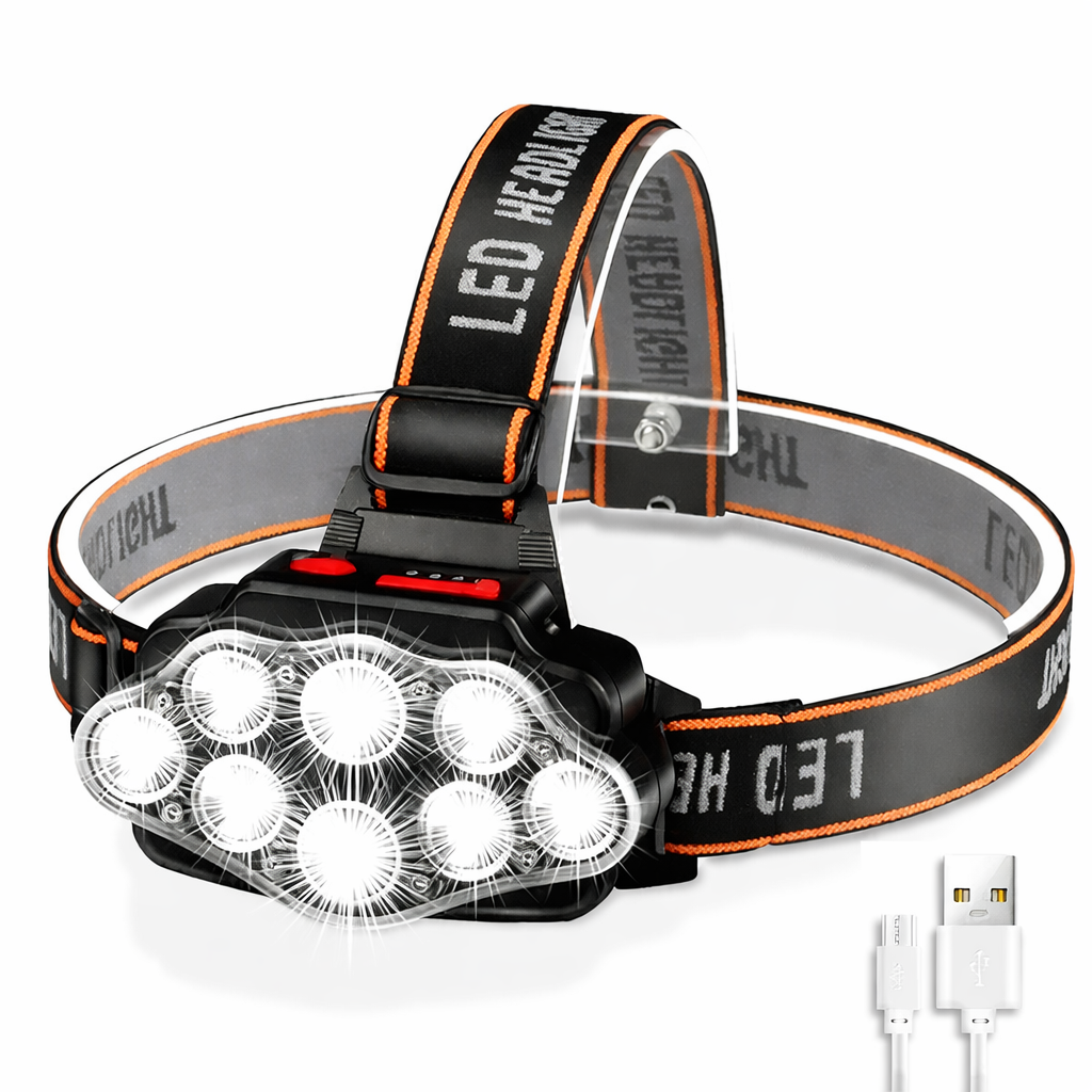 Linterna frontal recargable de 8 LED, potente faro para camping, pesca y senderismo