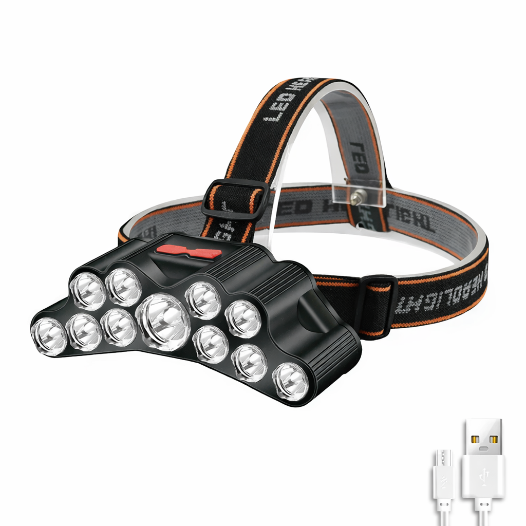 Linterna frontal recargable de 8 LED, potente faro para camping, pesca y senderismo