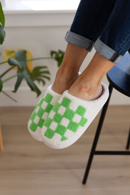 Pantuflas Cuadriculadas en Verde