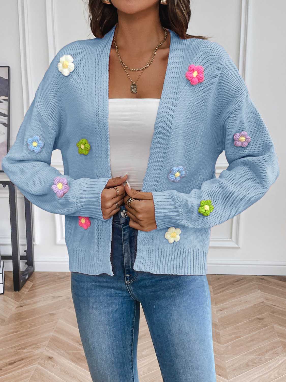 Trendsi Floral Cardigan Open Front — Lightweight Layering Piece